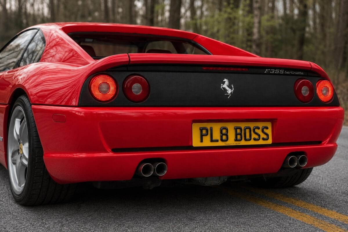 How to clean number plates: a clean, bright rear plate on a red Ferrari